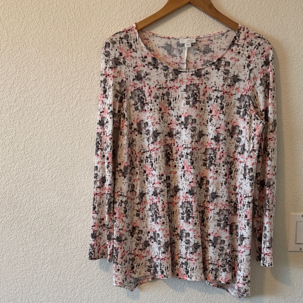 J. Jill PureJill Cotton Blend Scoop Neck Long Sleeve A-Line Tunic Tee, Medium